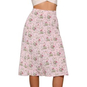 imageAllegra K Womens Floral Midi Skirt Peasant Elastic Waist ALine Ditsy Leave Print SkirtsPink Flower
