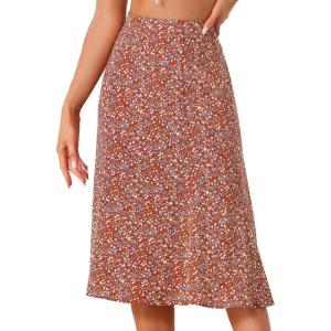 imageAllegra K Womens Floral Midi Skirt Peasant Elastic Waist ALine Ditsy Leave Print SkirtsRed