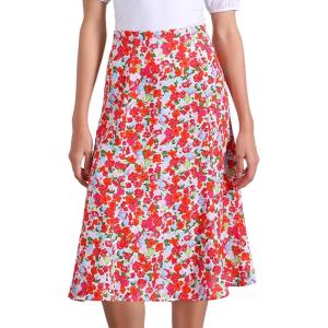 imageAllegra K Womens Floral Midi Skirt Peasant Elastic Waist ALine Ditsy Leave Print SkirtsRed Blue