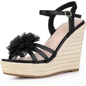 imageAllegra K Womens Flower Platform Espadrilles Wedge Heel SandalsBlack
