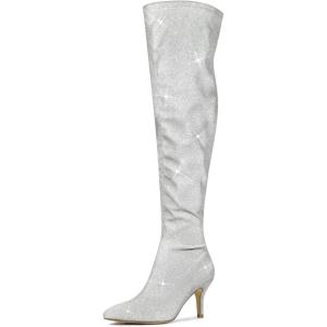 imageAllegra K Womens Glitter Pointed Toe Stiletto Heels Over the Knee High BootsWhite Silver