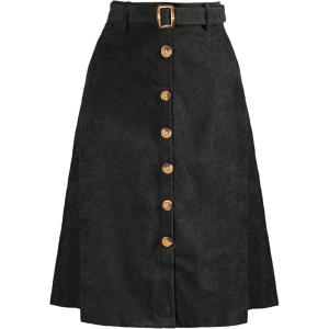 imageAllegra K Womens High Waist Button Front ALine Belted Corduroy Midi SkirtBlack