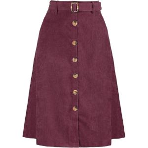 imageAllegra K Womens High Waist Button Front ALine Belted Corduroy Midi SkirtBurgundy