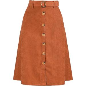 imageAllegra K Womens High Waist Button Front ALine Belted Corduroy Midi SkirtCaramel
