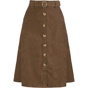 imageAllegra K Womens High Waist Button Front ALine Belted Corduroy Midi SkirtCoffee