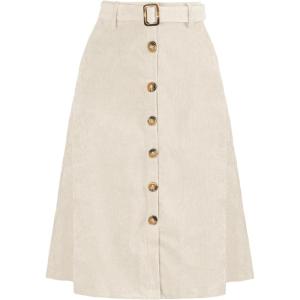 imageAllegra K Womens High Waist Button Front ALine Belted Corduroy Midi SkirtCream