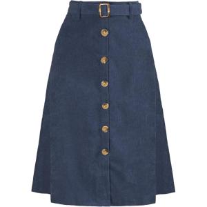 imageAllegra K Womens High Waist Button Front ALine Belted Corduroy Midi SkirtDark Blue