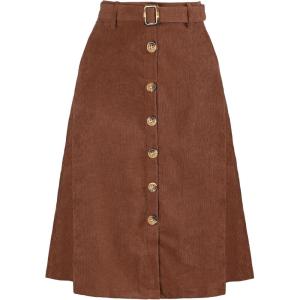imageAllegra K Womens High Waist Button Front ALine Belted Corduroy Midi SkirtDark Brown