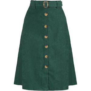 imageAllegra K Womens High Waist Button Front ALine Belted Corduroy Midi SkirtDark Green