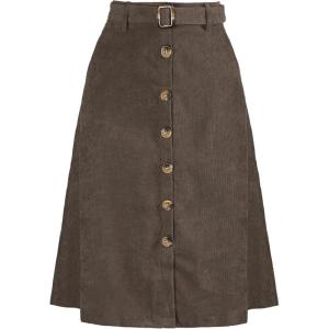 imageAllegra K Womens High Waist Button Front ALine Belted Corduroy Midi SkirtGray Brown