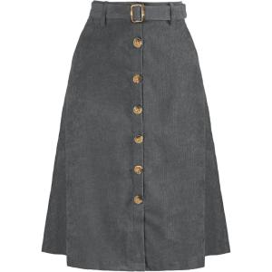 imageAllegra K Womens High Waist Button Front ALine Belted Corduroy Midi SkirtGrey