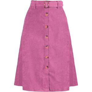 imageAllegra K Womens High Waist Button Front ALine Belted Corduroy Midi SkirtHot Pink