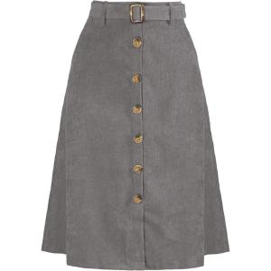 imageAllegra K Womens High Waist Button Front ALine Belted Corduroy Midi SkirtMid Grey