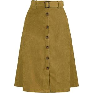 imageAllegra K Womens High Waist Button Front ALine Belted Corduroy Midi SkirtOlive Yellow