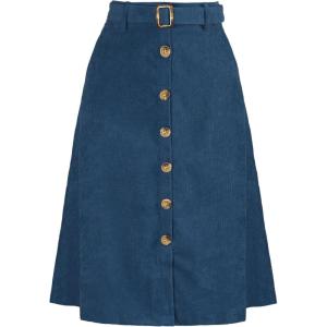 imageAllegra K Womens High Waist Button Front ALine Belted Corduroy Midi SkirtPeacock Blue