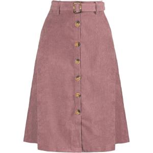 imageAllegra K Womens High Waist Button Front ALine Belted Corduroy Midi SkirtPink