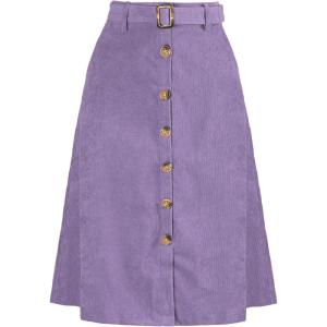 imageAllegra K Womens High Waist Button Front ALine Belted Corduroy Midi SkirtPurple
