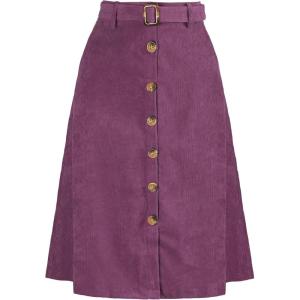 imageAllegra K Womens High Waist Button Front ALine Belted Corduroy Midi SkirtPurples