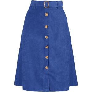 imageAllegra K Womens High Waist Button Front ALine Belted Corduroy Midi SkirtRoyal Blue
