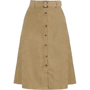 imageAllegra K Womens High Waist Button Front ALine Belted Corduroy Midi SkirtTan