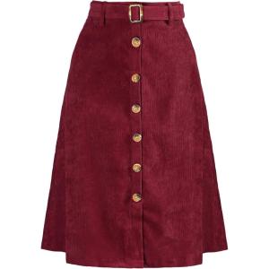 imageAllegra K Womens High Waist Button Front ALine Belted Corduroy Midi SkirtWine Red