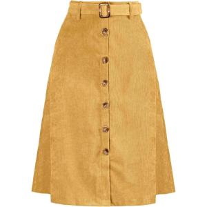 imageAllegra K Womens High Waist Button Front ALine Belted Corduroy Midi SkirtYellow