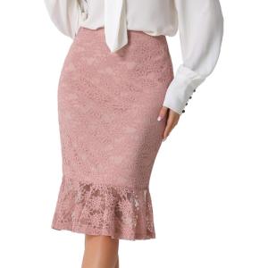 imageAllegra K Womens Lace Skirts Elegant Casual Work Office Skirt Knee Length Bodycon Fishtail Lace Pencil SkirtPink