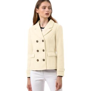 imageAllegra K Womens Notched Lapel Double Breasted Pea CoatBeige