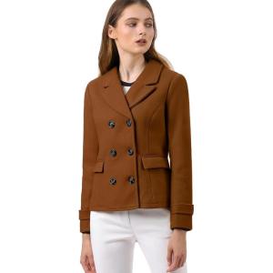 imageAllegra K Womens Notched Lapel Double Breasted Pea CoatDark Brown