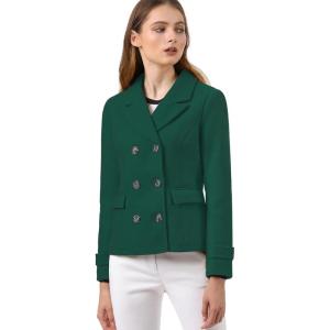 imageAllegra K Womens Notched Lapel Double Breasted Pea CoatDark Green