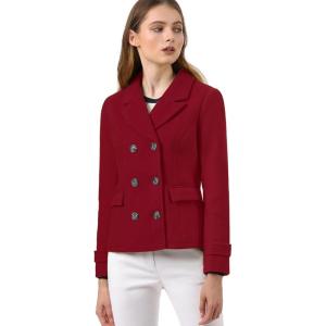 imageAllegra K Womens Notched Lapel Double Breasted Pea CoatDark Red