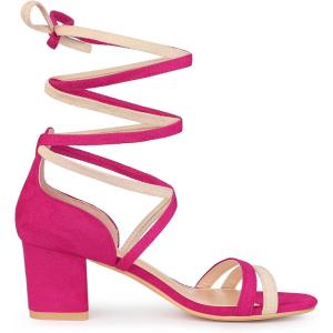 imageAllegra K Womens Open Toe Color Block Heel Lace Up SandalsHot Pink Beige