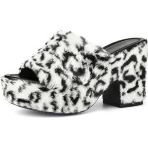 imageAllegra K Womens Open Toe Platform Slides Chunky Heels SandalsBlack White