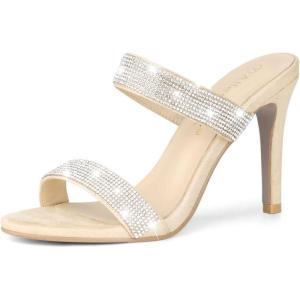 imageAllegra K Womens Open Toe Stiletto Heel Rhinestone Mules SandalsBeige