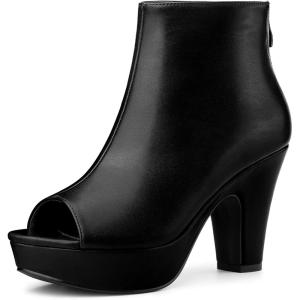 imageAllegra K Womens Peep Toe Platform Back Zip Chunky Heel Ankle BootsBlack