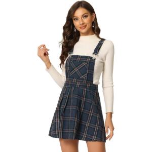 imageAllegra K Womens Plaid Pinafore Overall Dress Vintage Checks ALine Suspender Mini SkirtDark Blue