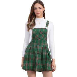 imageAllegra K Womens Plaid Pinafore Overall Dress Vintage Checks ALine Suspender Mini SkirtGreen