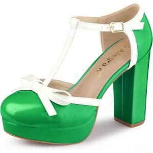 imageAllegra K Womens Platform Bow t Strap Chunky Heels PumpsLime Green