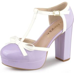 imageAllegra K Womens Platform Bow t Strap Chunky Heels PumpsPurple
