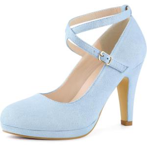 imageAllegra K Womens Platform Cross Strap Stiletto Heels Mary Jane PumpsLight Blue