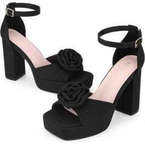 imageAllegra K Womens Platform Flower Heels Square Toe Chunky Heel SandalsBlack