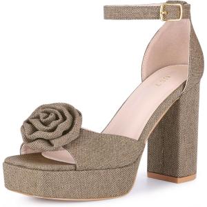 imageAllegra K Womens Platform Flower Heels Square Toe Chunky Heel SandalsKhaki