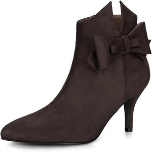 imageAllegra K Womens Point Toe Bow Stiletto Heel Ankle BootsDark Brown