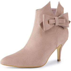 imageAllegra K Womens Point Toe Bow Stiletto Heel Ankle BootsDust Pink