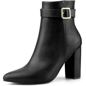 imageAllegra K Womens Pointed Toe Buckle Decor Heel Ankle BootiesBlack