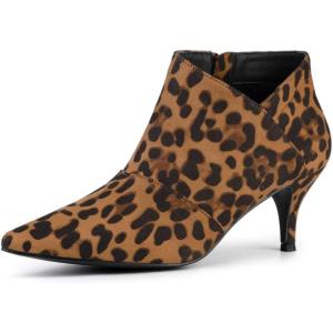 imageAllegra K Womens Pointed Toe Kitten Heel Cutout Ankle BootsLeopard