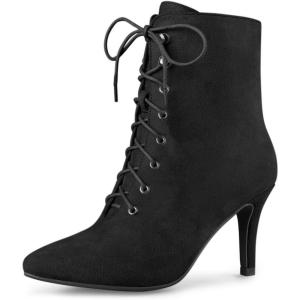 imageAllegra K Womens Pointy Toe Zip Lace Up Stiletto Heel Ankle BootsBlack