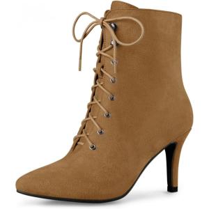 imageAllegra K Womens Pointy Toe Zip Lace Up Stiletto Heel Ankle BootsBrown