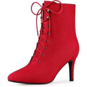 imageAllegra K Womens Pointy Toe Zip Lace Up Stiletto Heel Ankle BootsDark Red