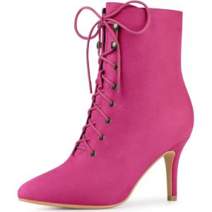 imageAllegra K Womens Pointy Toe Zip Lace Up Stiletto Heel Ankle BootsPlum Purple